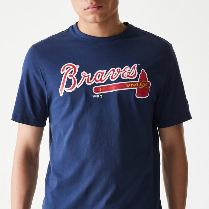 The Male model is wearing Atlanta Braves MLB Regular Dark Blue T-Shirt 4
