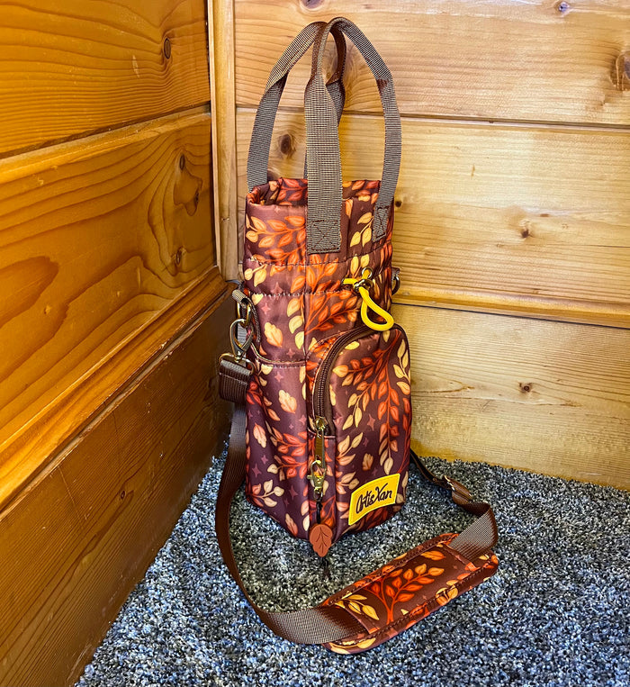 Autumn Leafy Water Bottle Bag with Fidget Zipper Pull