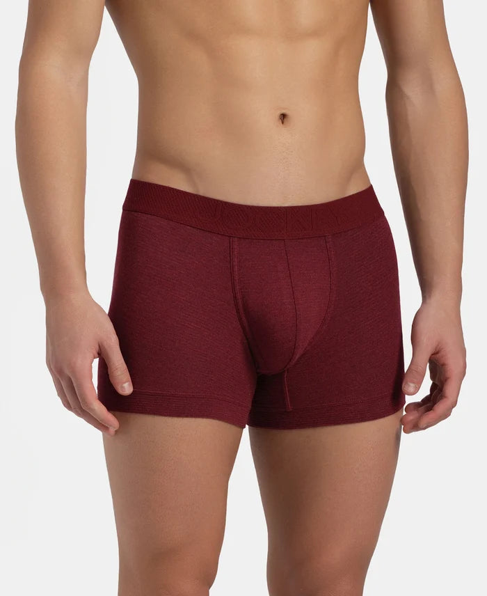 Bamboo Cotton Elastane Stretch Breathable Mesh Trunk with StayDry Treatment - Deep Red Melange