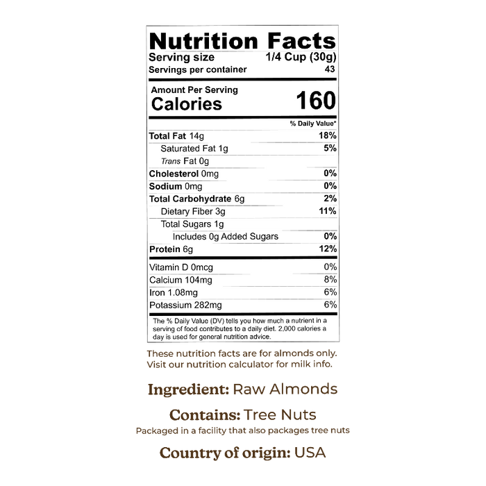 Nutrition Facts Label - Almond Cow