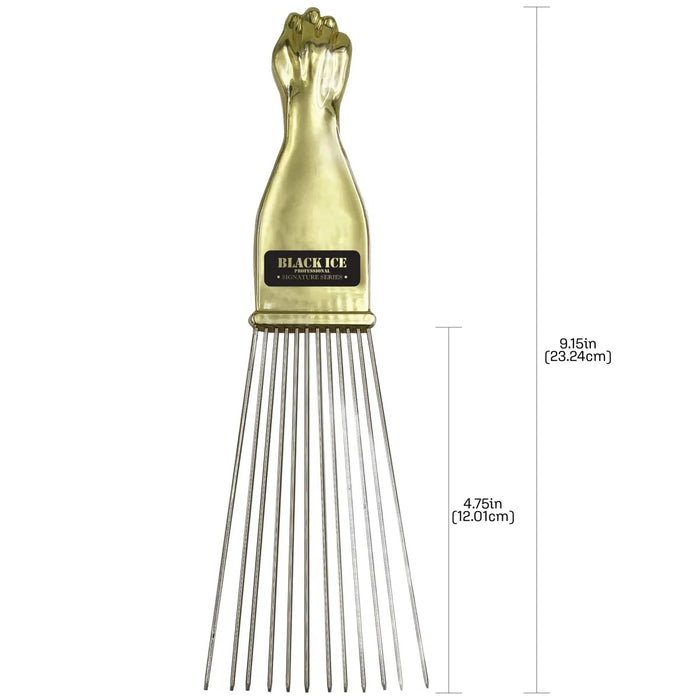 Black Ice Professional Metal Pick Comb/Gold Handle [LONG Trapezoid]