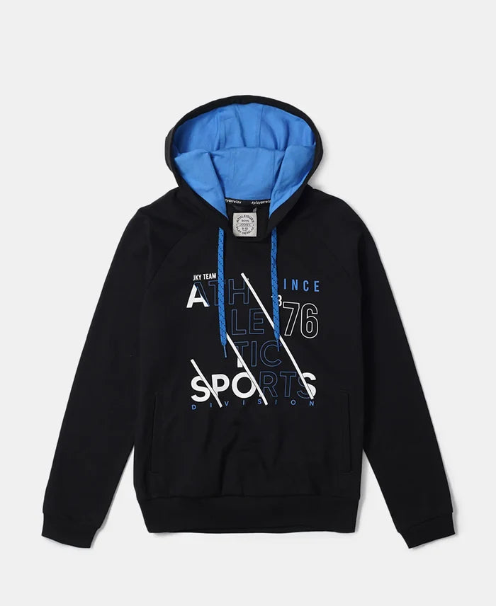 Super Combed Cotton French Terry Graphic Printed Hoodie Sweatshirt - Black-1