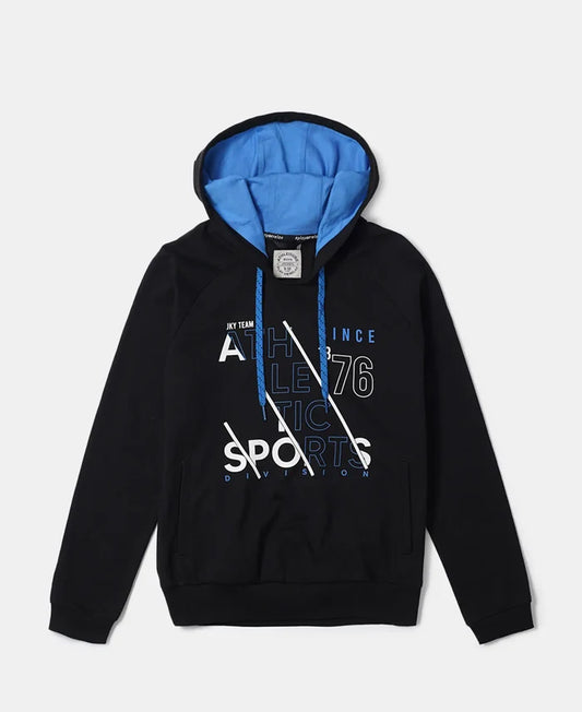 Super Combed Cotton French Terry Graphic Printed Hoodie Sweatshirt - Black-1