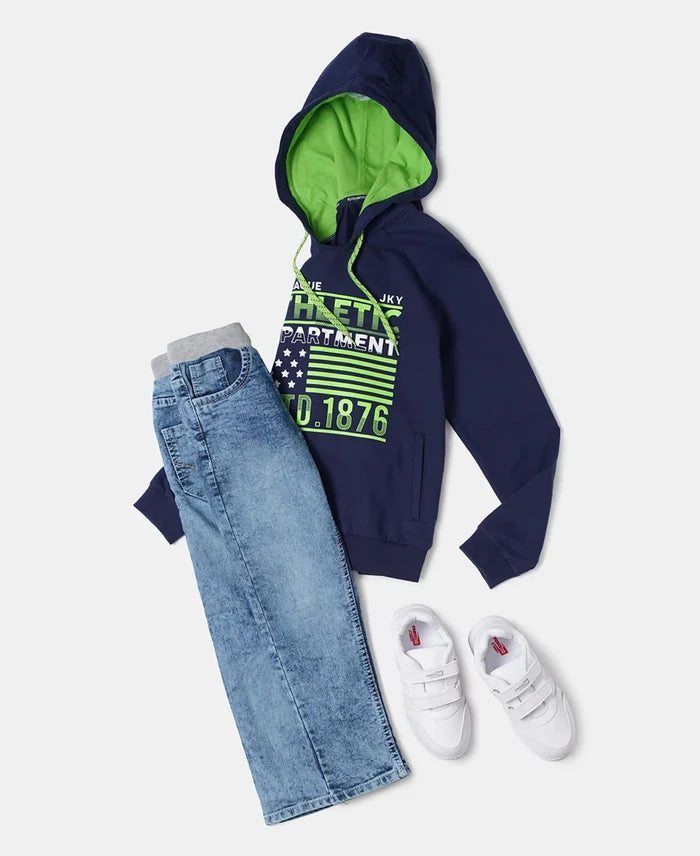 Super Combed Cotton French Terry Graphic Printed Hoodie Sweatshirt - Dark Indigo Den-5