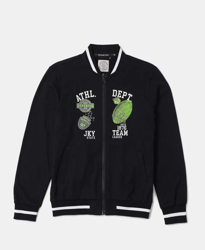 Super Combed Cotton French Terry Graphic Printed Jacket - Black-1