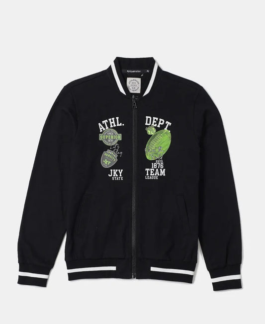 Super Combed Cotton French Terry Graphic Printed Jacket - Black-1