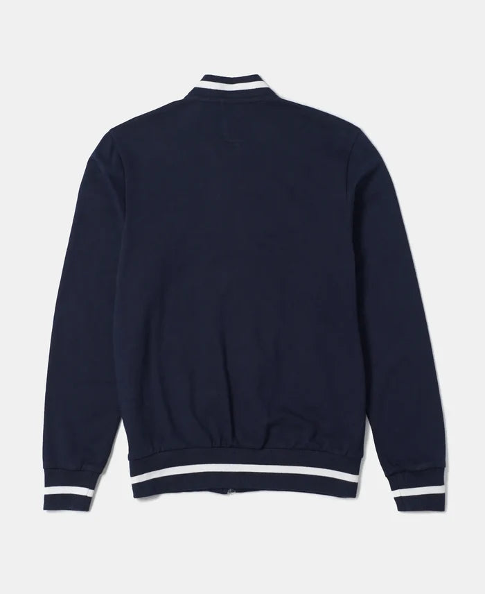 Super Combed Cotton French Terry Graphic Printed Jacket - Navy-2