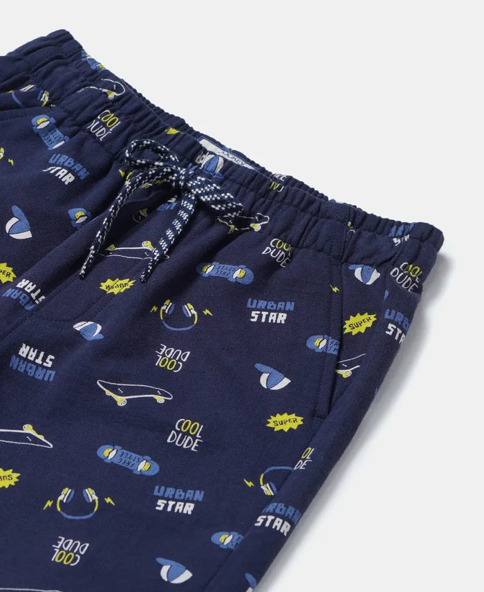 Super Combed Cotton French Terry Printed Shorts with Turn Up Hem Styling - Navy-3