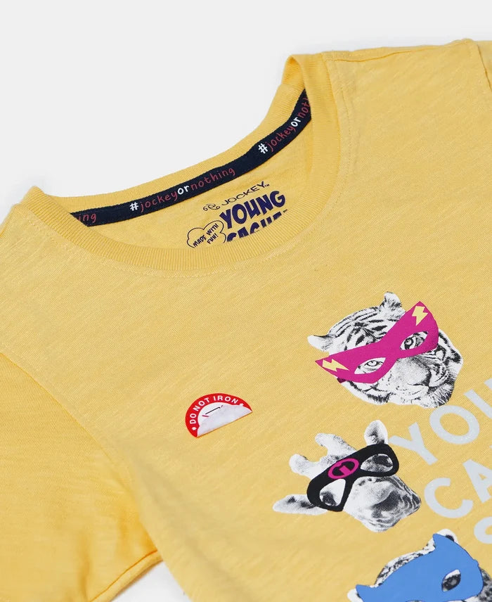 Super Combed Cotton Graphic Printed Half Sleeve T-Shirt - Corn Silk Printed-3