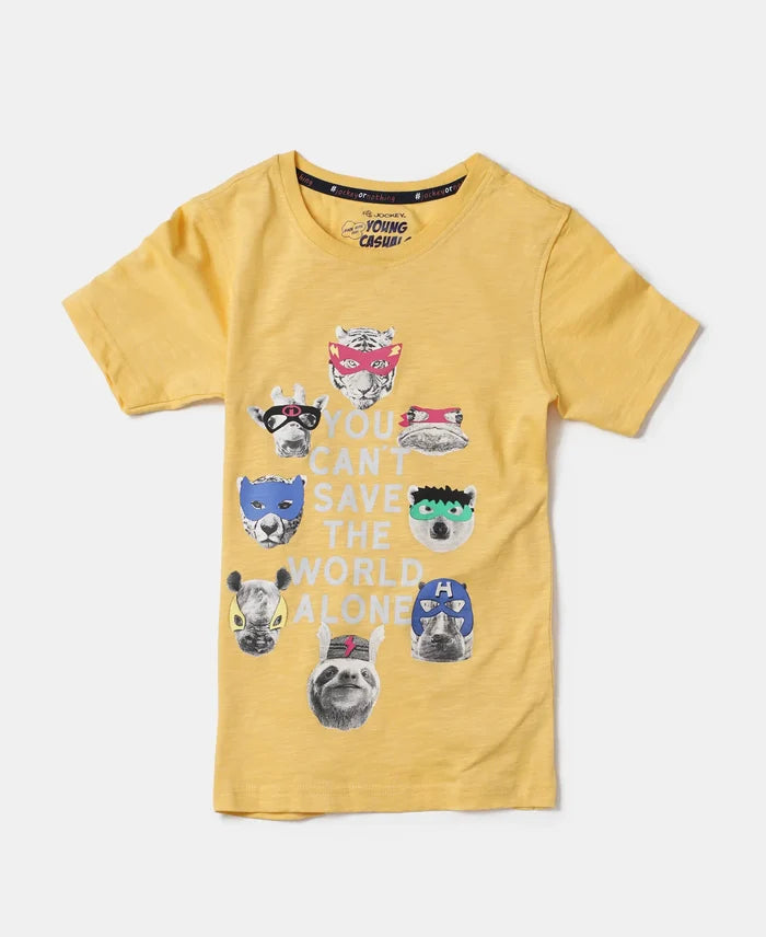 Super Combed Cotton Graphic Printed Half Sleeve T-Shirt - Corn Silk Printed-5
