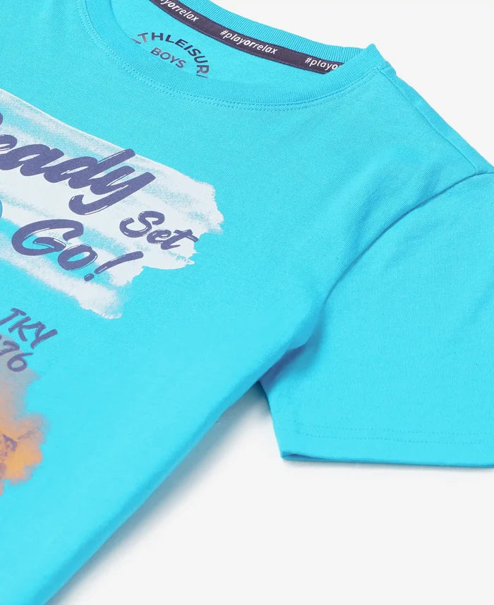 Super Combed Cotton Graphic Printed Half Sleeve T-Shirt - Scuba Blue Printed-3