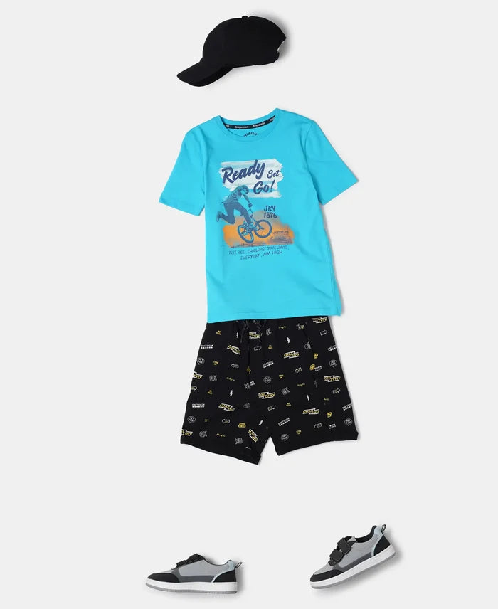 Super Combed Cotton Graphic Printed Half Sleeve T-Shirt - Scuba Blue Printed-5