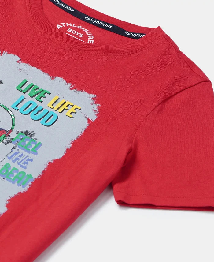 Super Combed Cotton Graphic Printed Half Sleeve T-Shirt - Team Red Printed-3