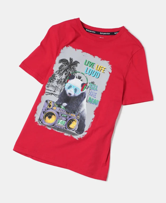 Super Combed Cotton Graphic Printed Half Sleeve T-Shirt - Team Red Printed-4