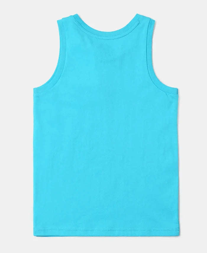 Super Combed Cotton Graphic Printed Tank Top - Scuba Blue Printed-2