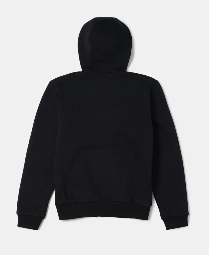 Super Combed Cotton Rich Fleece Fabric Graphic Printed Hoodie Jacket - Black-2