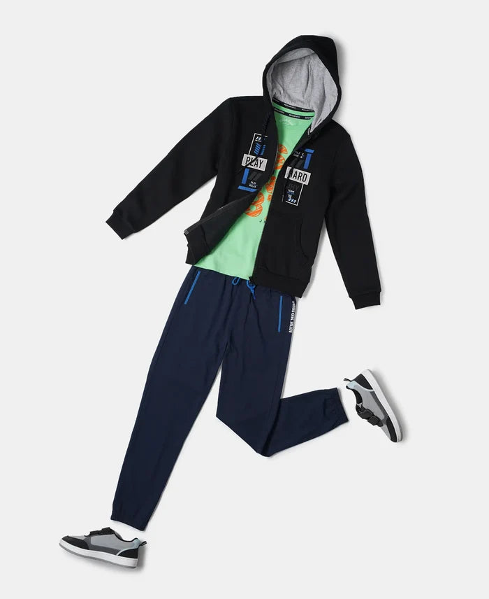 Super Combed Cotton Rich Fleece Fabric Graphic Printed Hoodie Jacket - Black-5