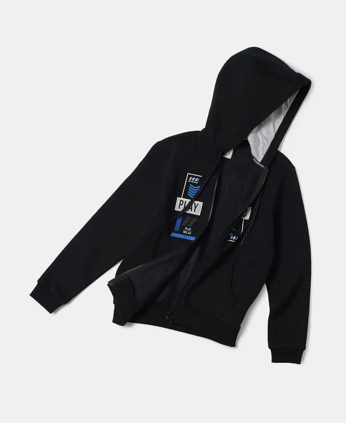 Super Combed Cotton Rich Fleece Fabric Graphic Printed Hoodie Jacket - Black-6