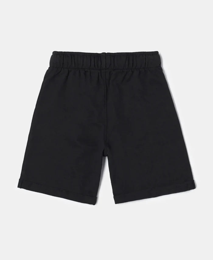 Super Combed Cotton Rich French Terry Graphic Printed Shorts with Turn Up Hem Styling - Black-2