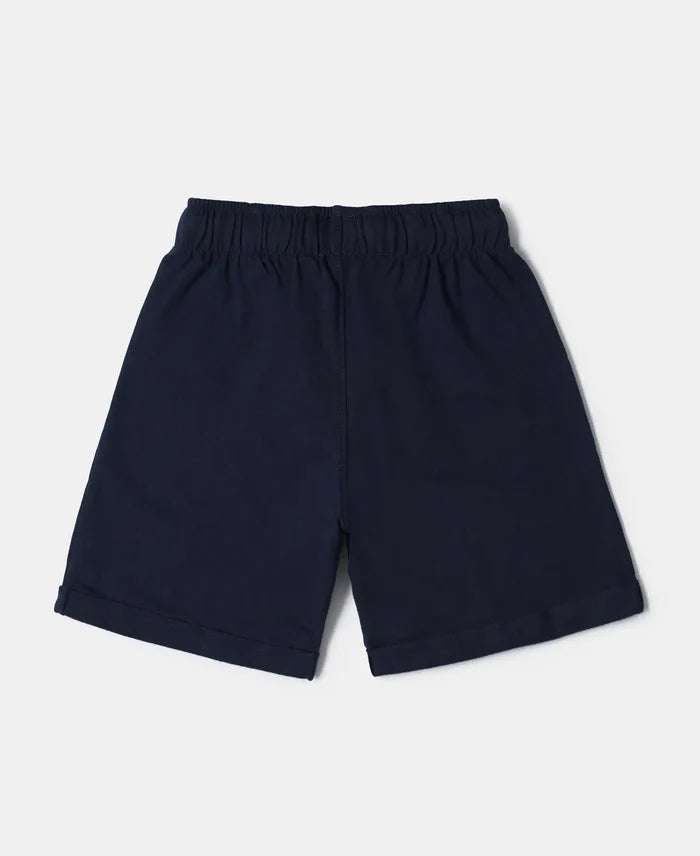 Super Combed Cotton Rich French Terry Graphic Printed Shorts with Turn Up Hem Styling - Navy-2