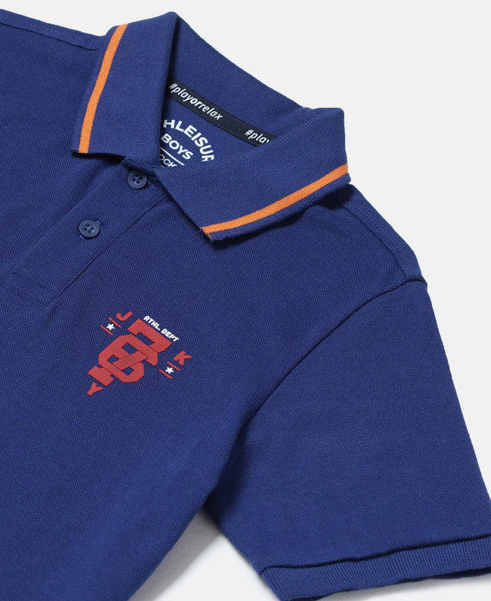 Super Combed Cotton Rich Graphic Printed Half Sleeve Polo T-Shirt - Blue Depth-3
