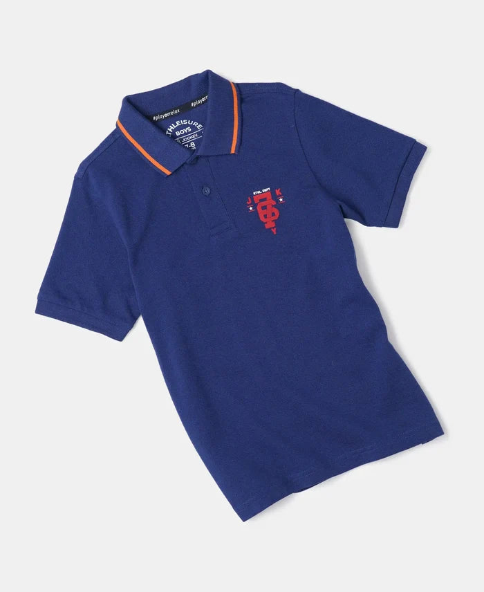 Super Combed Cotton Rich Graphic Printed Half Sleeve Polo T-Shirt - Blue Depth-4