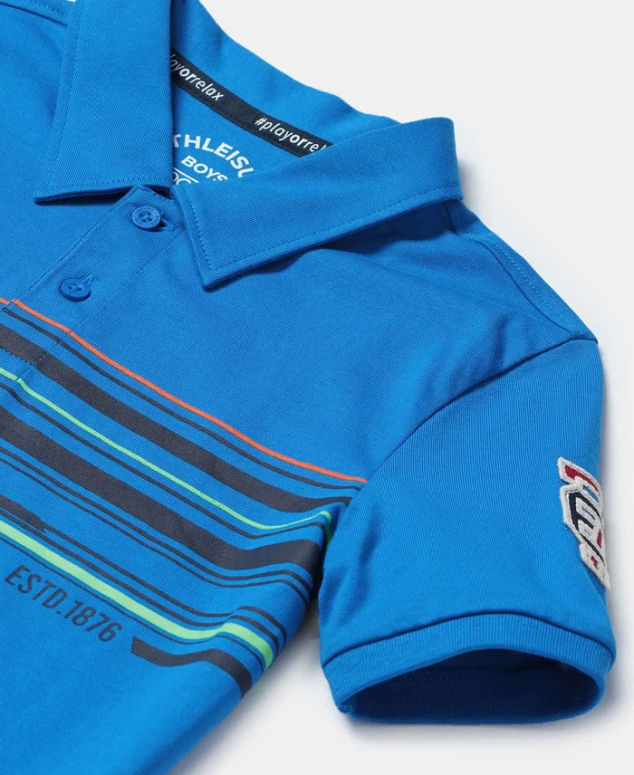 Super Combed Cotton Rich Graphic Printed Half Sleeve Polo T-Shirt - Neon Blue-3
