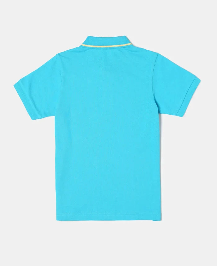 Super Combed Cotton Rich Graphic Printed Half Sleeve Polo T-Shirt - Scuba Blue-2
