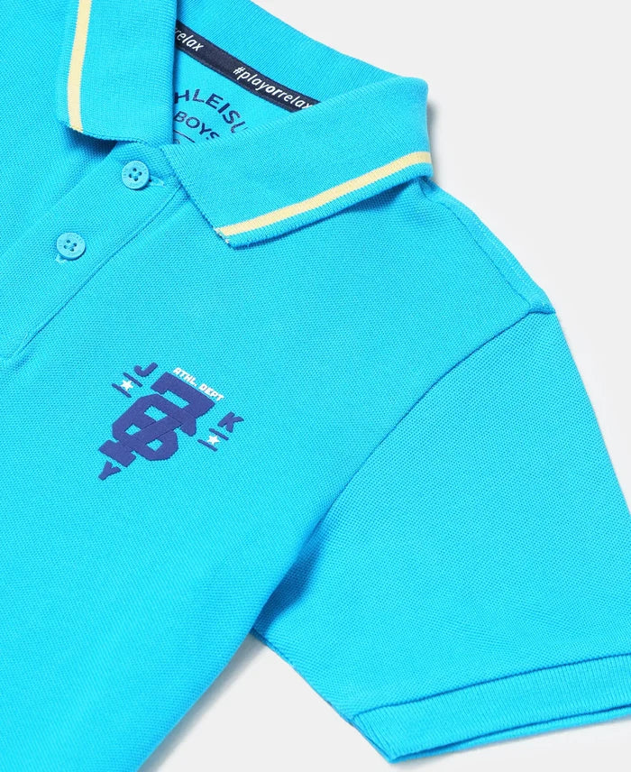 Super Combed Cotton Rich Graphic Printed Half Sleeve Polo T-Shirt - Scuba Blue-3