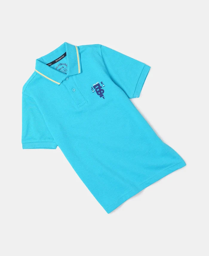 Super Combed Cotton Rich Graphic Printed Half Sleeve Polo T-Shirt - Scuba Blue-4