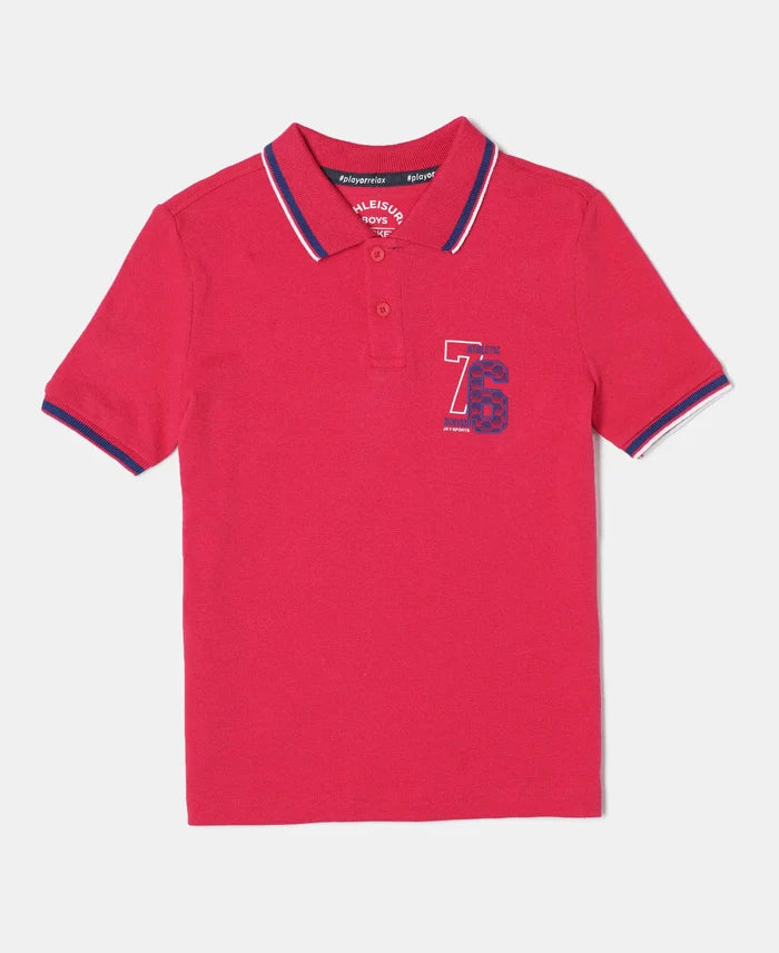 Super Combed Cotton Rich Graphic Printed Half Sleeve Polo T-Shirt - Team Red-1