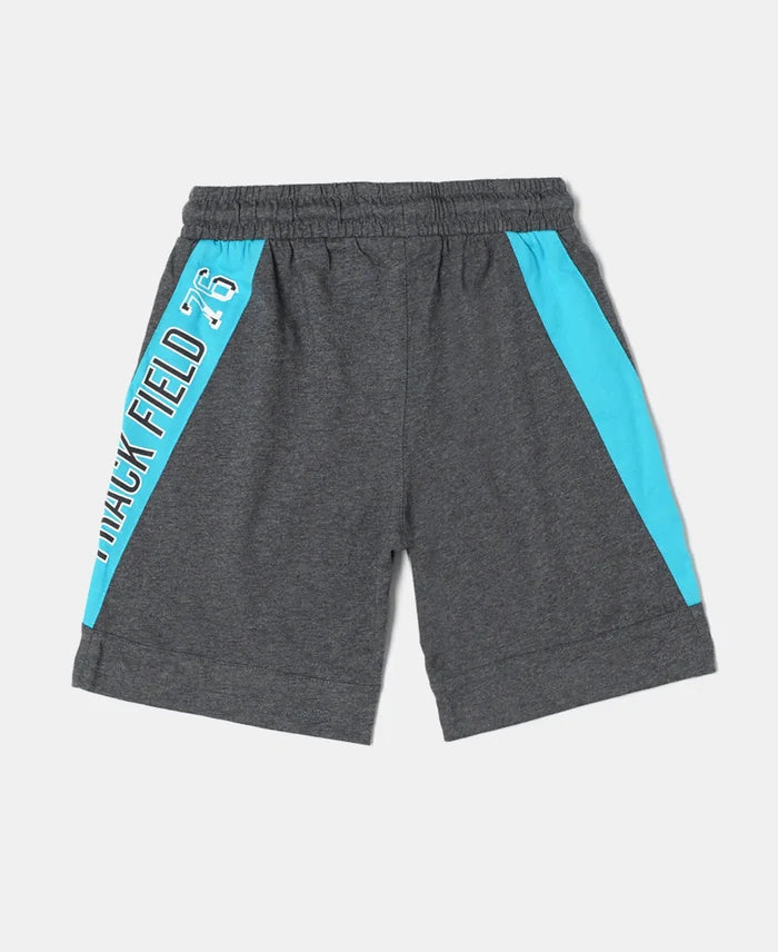 Super Combed Cotton Rich Graphic Printed Shorts with Contrast Side Panel - Charcoal Melange-2