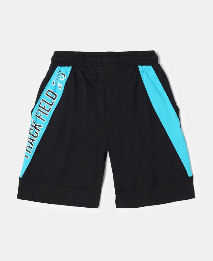 Super Combed Cotton Rich Graphic Printed Shorts with Contrast Side Panel - Black-2