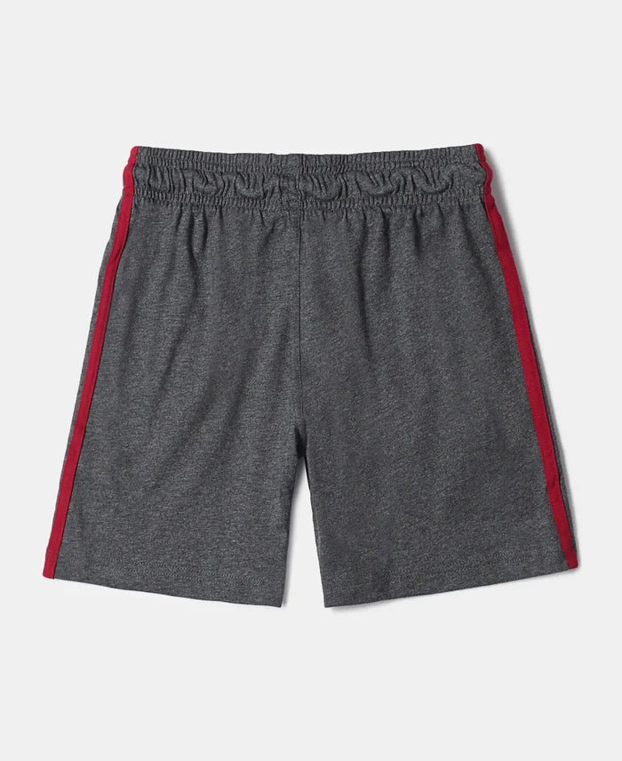 Super Combed Cotton Rich Graphic Printed Shorts with Contrast Side Taping - Charcoal Melange-2