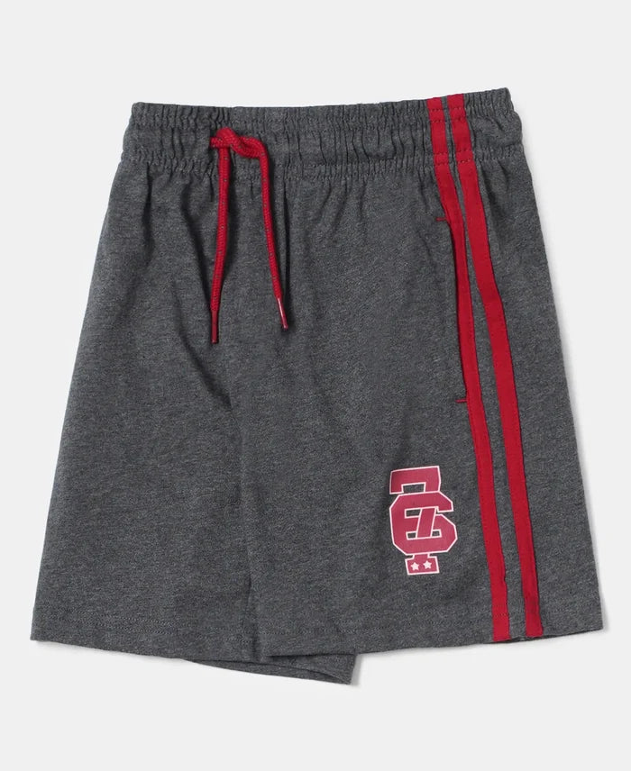 Super Combed Cotton Rich Graphic Printed Shorts with Contrast Side Taping - Charcoal Melange-5