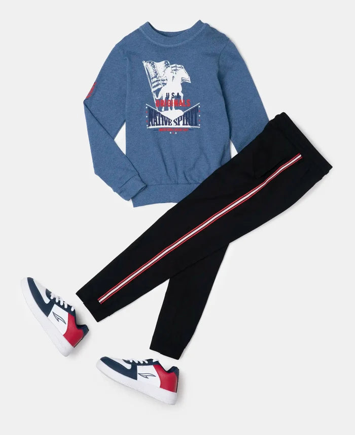 Super Combed Cotton Rich Graphic Printed Sweatshirt - Light Denim Melange-4
