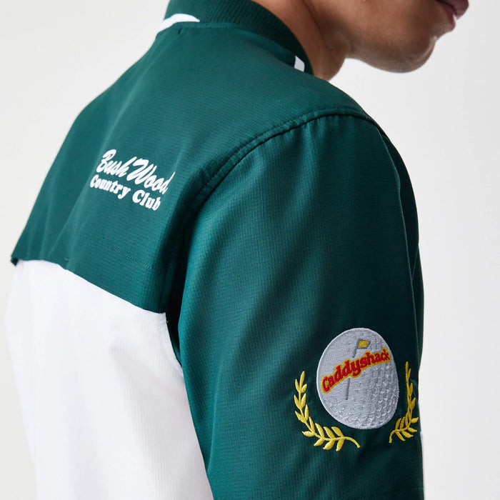 The Male model is wearing Caddyshack BushWood White 1/4 Zip Polo T-Shirt 4