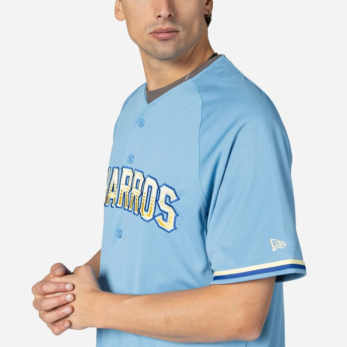 The Male model is wearing Charros De Jalisco Mexico LMB On Field Pastel Blue On-Field Jersey 5
