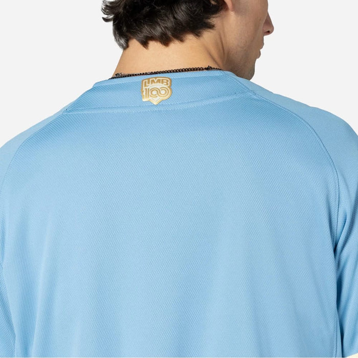 The Male model is wearing Charros De Jalisco Mexico LMB On Field Pastel Blue On-Field Jersey 6