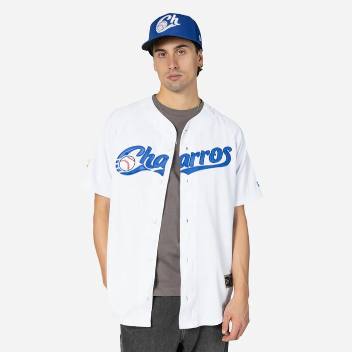 The Male model is wearing Charros De Jalisco Mexico LMB On Field White On-Field Jersey 1