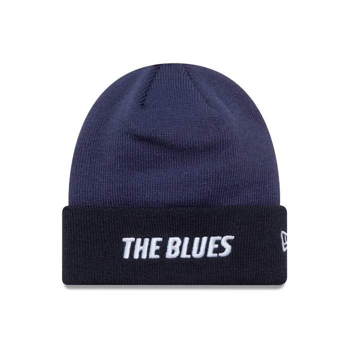 This is a Chelsea FC Lion Crest Youth Wordmark Blue Cuff Knit Beanie Hat 1
