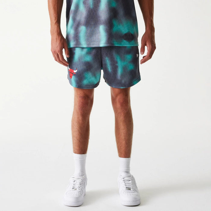 The Male model is wearing Chicago Bulls NBA All Over Print Green Shorts 1