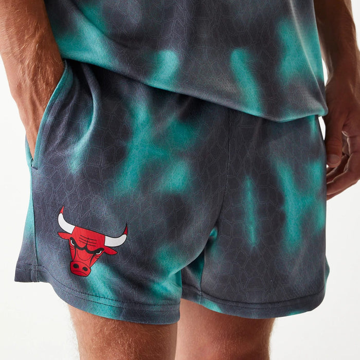 The Male model is wearing Chicago Bulls NBA All Over Print Green Shorts 4