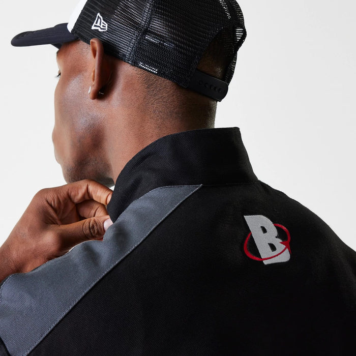 The Male model is wearing Chicago Bulls NBA Motorsport Black Motorsports Jacket 6
