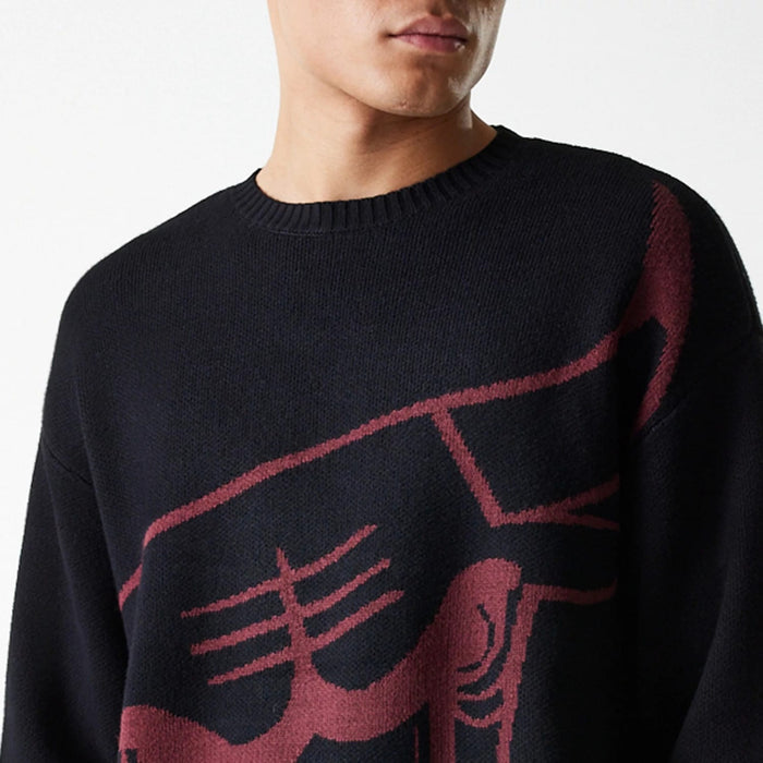 The Male model is wearing Chicago Bulls NBA Knit Black Oversized Knit Sweater 5