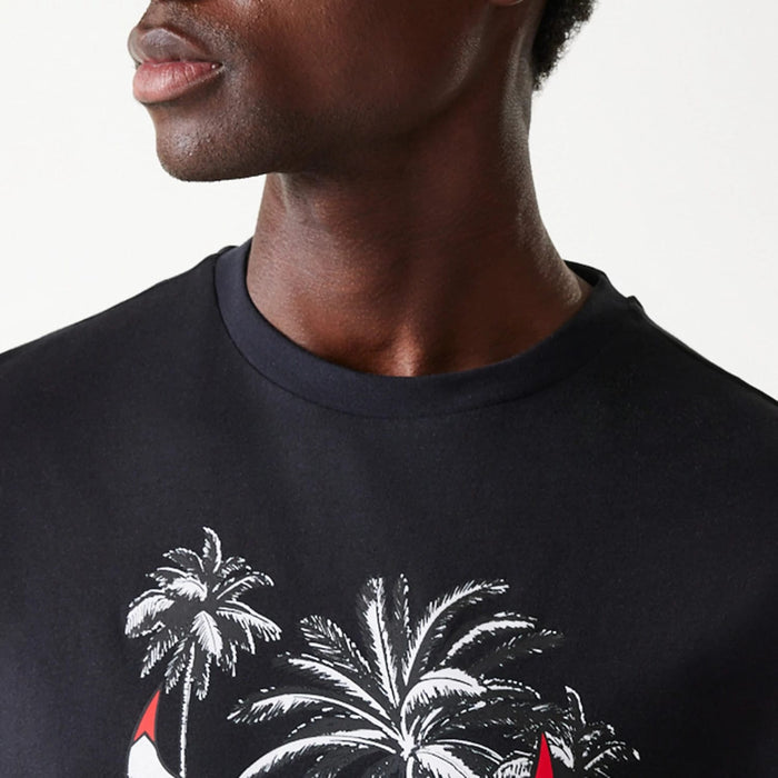 The Male model is wearing Chicago Bulls NBA Palm Tree Black Oversized T-Shirt 4
