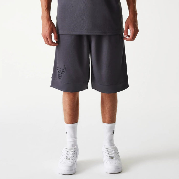 The Male model is wearing Chicago Bulls NBA Tonal Dark Grey Mesh Shorts 1