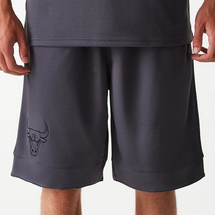The Male model is wearing Chicago Bulls NBA Tonal Dark Grey Mesh Shorts 3