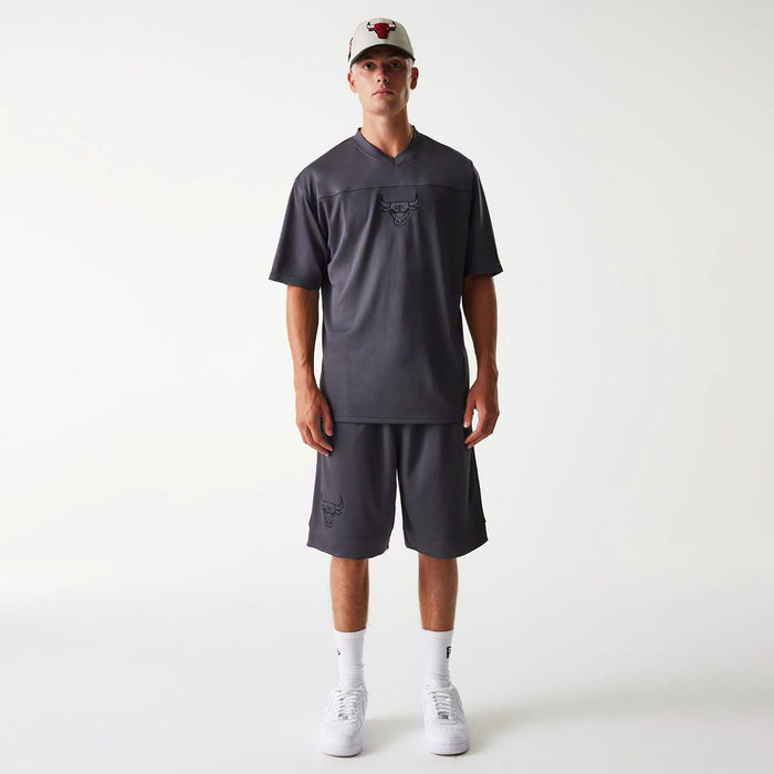 The Male model is wearing Chicago Bulls NBA Tonal Dark Grey Mesh Shorts 8