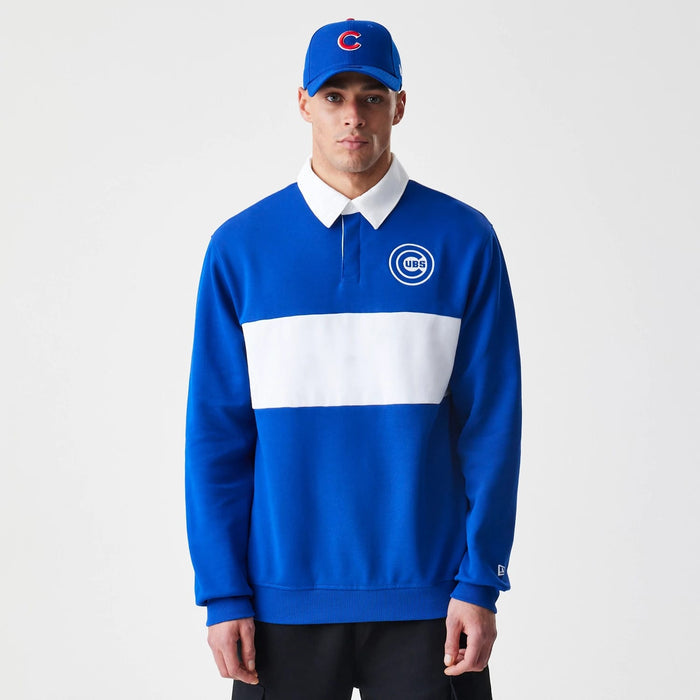The Male model is wearing Chicago Cubs Throwback Prep Blue Long Sleeve Rugby Shirt 1
